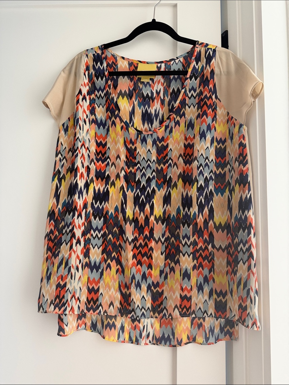 Maeve Multicolor Chevron Print Blouse with Beige Sleeves
